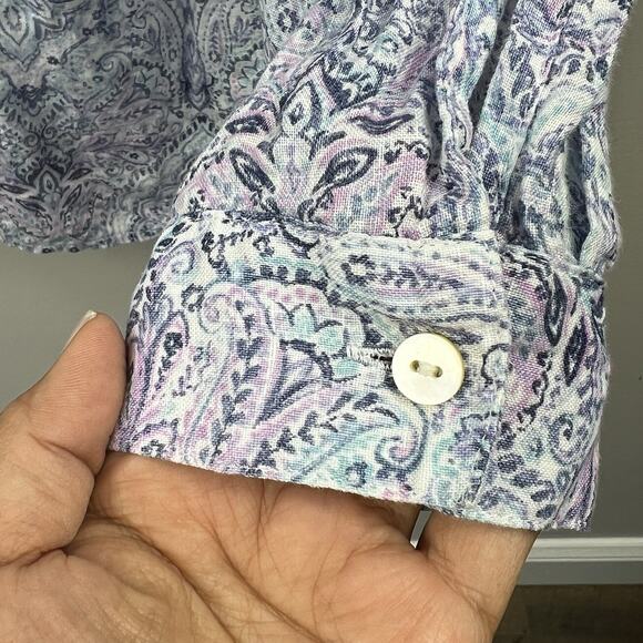 J Jill Love Linen Essential Shirt Sz XL Blue Purple Paisley Button Down Shirt - Picture 5 of 9